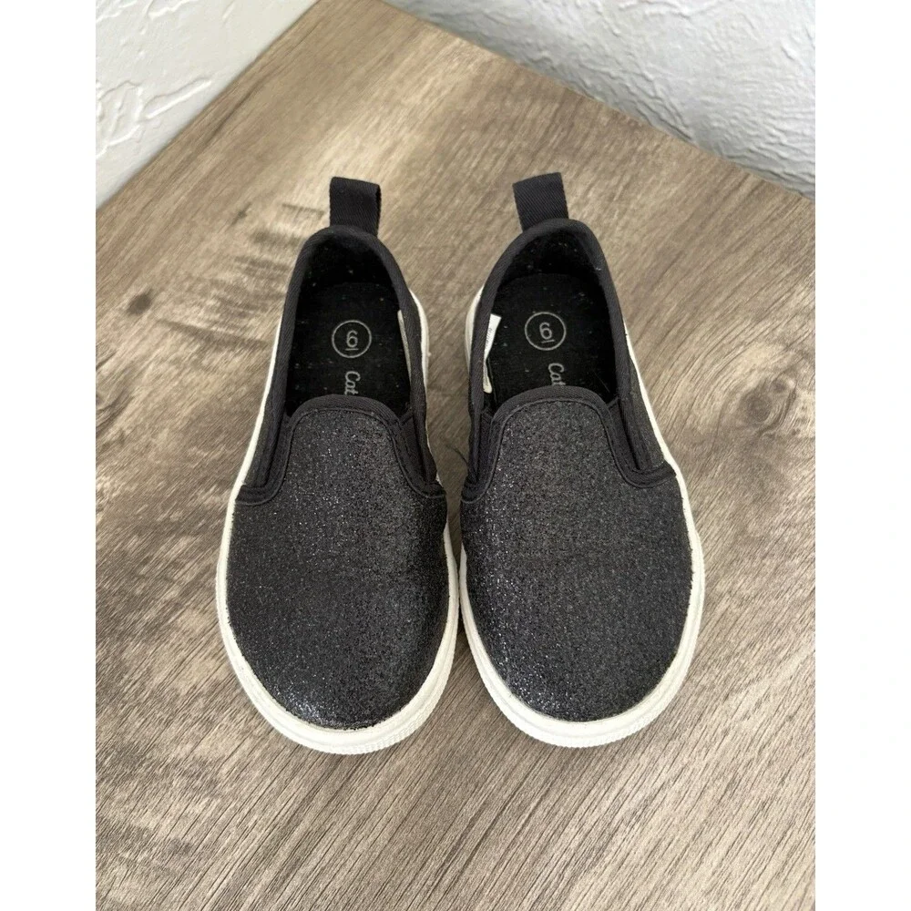 Cat & Jack Toddler Girl Black Glittery Shoes Size 6
